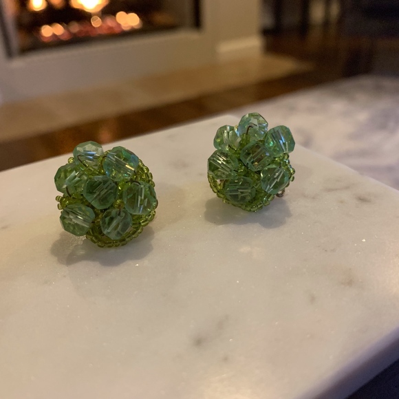 Braided Lime Green Beaded Earrings Clip-on - Picture 1 of 4